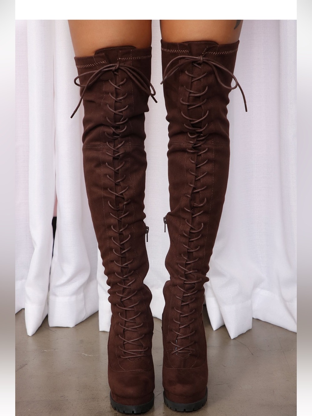 Brown Over-the-Knee Lace-Up Boots - Women's Fashion